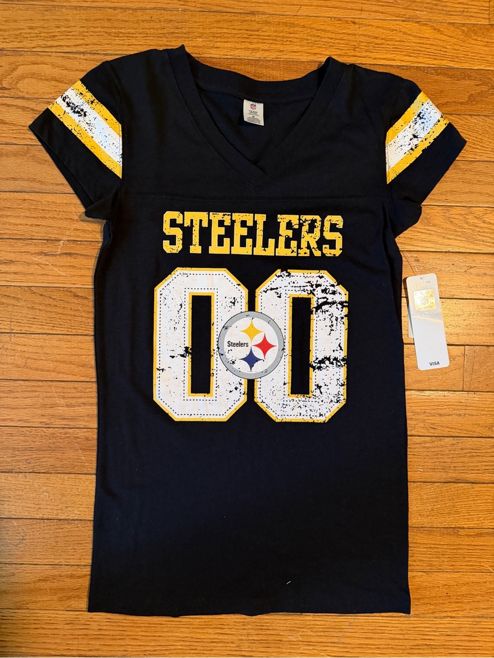 NFL Steelers women’s Black & Yellow V-Neck Jersey Tee